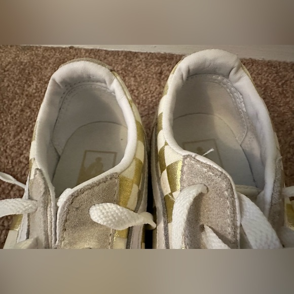 Vans Asher Kids Unisex Gold Laced Canvas Checkered Skate Slip On Shoes Size 6 - Picture 6 of 16